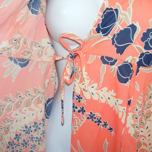 LORD & TAYLOR Robe, XXS, Wrap, Orange/Blue floral, long sleeves - Picture 4 of 8